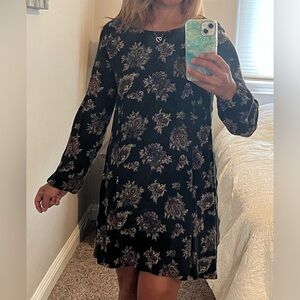 Abercrombie & Fitch Black Floral Long Sleeve Dress, Size XS